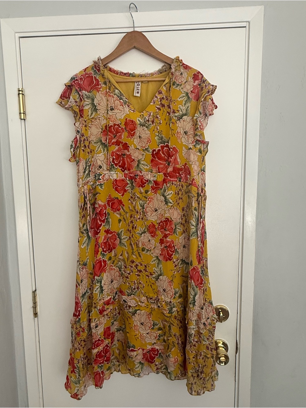 Anthropologie Yellow Floral Midi Dress